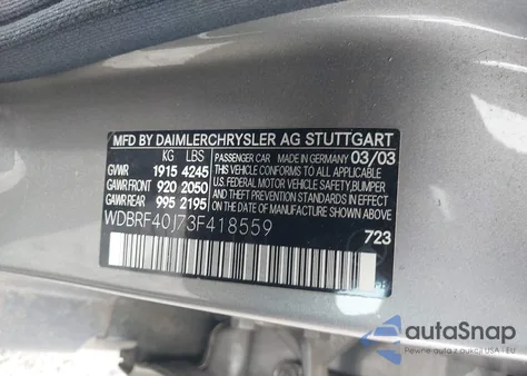 2003 Mercedes-Benz C 230 Kompressor Sport from USA, damaged, VIN WDBRF40J73F418559